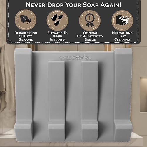 Silicone Soap Dish (USA Patented) Self Draining Bar Soap Holder for Shower Bathroom Sink, Drying Soap Dish Tray Kitchen Sponge Holder Easy Cleaning Soap Saver Mat (Light Grey, 1) - color: Light Grey