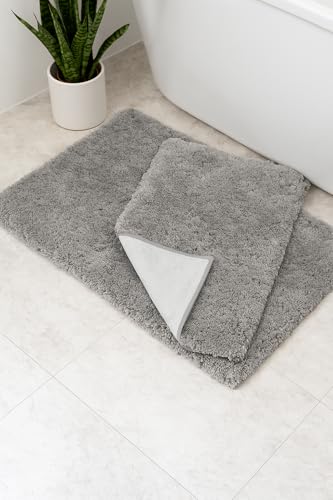 Bathroom Rugs Set 2-Piece – Extra Soft Rug, Bath & Shower Mat, Washable Rug, Floor Mats, Bath Decor, Accessories, Home Decor, Quick Dry, Non Slip Mat for Bathroom, 20"x32"+17"x24" Light Grey