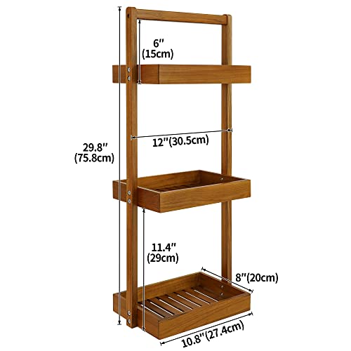 Utoplike Teak Shower Caddy Corner, 3 Tier Standing Shower Organizer Shelf with Handle, Wood Bathroom Stand Up Caddy Basket for Shampoo, Rack for Inside Shower, Bath, Office, Kitchen Desktop - color: 3 tier