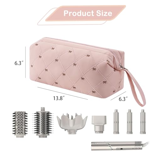 Large Quilted Hair Tools Travel Bag with Bow Pattern,Waterproof Hair Styling Accessories Storage Case for Shark FlexStyle, Dyson Airwrap Hair Dryer, Curling Iron, Revlon Hair Tools(20 Pink Bow) - color: 20Pink Bow