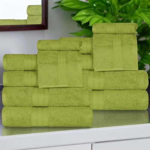 Superior Atlas Cotton 12 Piece Towel Set, Luxury Towels, Heavyweight, Bathroom Essentials, Basics, Spa, Hotel, Resort, Plush, Highly Absorbent, 4 Bath, 4 Hand, 4 Face Towels, 12PC Set, Green Essence - color: Green Essence, size: 12-Piece Towel Set