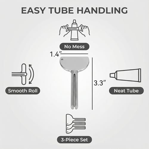 Toothpaste Tube Squeezer Set, Silver Half-Moon Roller Key for Small Paste Tubes, Manual Turn Handle for Bathroom Vanity Travel Kit, 3 Pieces - color: Silver