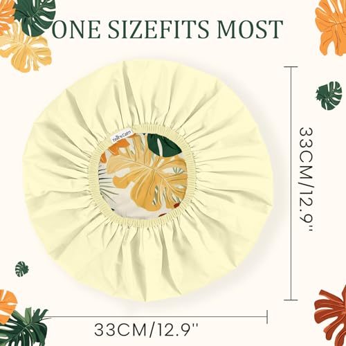 Years calm Shower Caps for Women Reusable Waterproof – Double Layer Elastic Cap with Tropical Botanical Print Shower Cap for Shower, Spa, Travel, Bath & Daily Hair Protection - color: Yellow