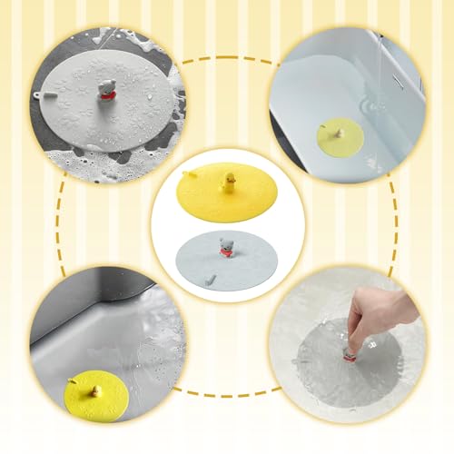 2Pcs Yellow Duck & Grizzly Bear Flat Tub Stoppers for Bathtub | Ceramic, Cartoon, Washbasin Plug - color: Mixcolor4