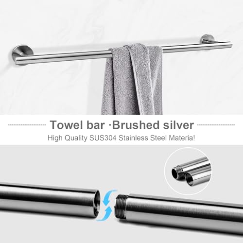 Brushed Nickel Bathroom Hardware Accessories Set 5 Piece, Stainless Steel Bath Towel Bar Set 24 Inch,Toilet Paper Holder,Towel Ring Holder,Towel Rack Set, Brushed Nickel - color: Brushed Nickel