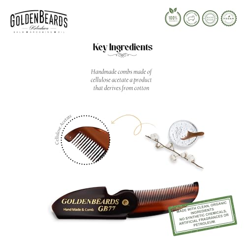Golden Beards Mustache Wax with GB-77 Folding Comb – Organic & Natural Styling Wax for Men – Strong Hold, Vegan, Cruelty-Free Grooming Kit - style: Folding Comb