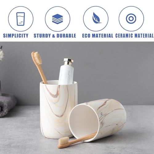 Brown Marble Toothbrush Holders - Ceramic Toothbrush Holders for Bathrooms, Toothbrush Toothpaste Holders, 2 Marble Bathroom Tumbler Cups Reusable Toothbrush Mouthwash Cup, Bathroom Counter Organizer - color: Brown Marble, size: 2pcs