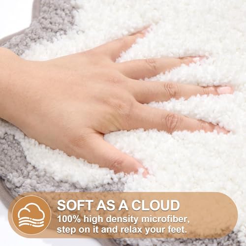 ORTIGIA Long Cute Scalloped Bathroom Rugs Runner, Fun White and Gray Plush Microfiber Scallop Bath Mats Non Slip Washable Quick Dry Absorbent, Rug Carpet for Bathtub Sink Laundry Room Bedroom, 17x47 - color: Grey and White, size: 1'5" x 3'11" (Rectangular