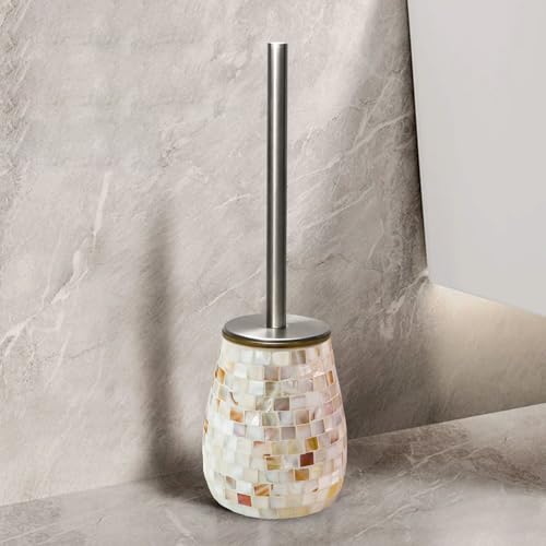 WDHODEC Natural Shell Toilet Brush and Holder Set Mosaic Glass, Stainless Steel Toilet Scrubber Brush, Decorative Toilet Bowl Brush and Holder, Luxury Bathroom Accessories - color: Shell