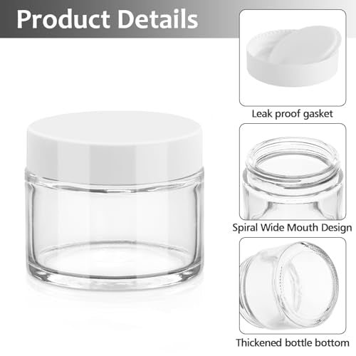 Accmor 10 Pcs Mini Glass Jars with Lids, 0.18/0.35/0.53/0.7/1 OZ Makeup Travel Containers with Inner Liners & 5 Spatulas, LeakProof Reusable Makeup Sample Container for Creams, Lotion, Essential Oils - color: White