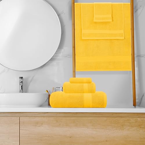 GLAMBURG Ultra Soft 8-Piece Towel Set - 100% Pure Ringspun Cotton, Contains 2 Oversized Bath Towels 27x54, 2 Hand Towels 16x28, 4 Wash Cloths 13x13, Ideal for Everyday use, Hotel & Spa- Mustard Yellow - color: Mustard Yellow, size: 8 Piece Towel Set
