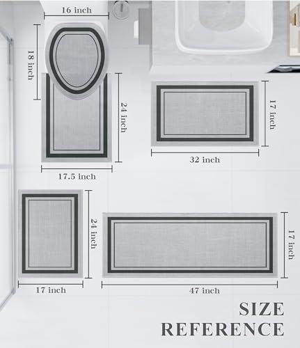 chakme Bathroom Rug Sets 5 Piece, Ultra Thin Bath Mat,Absorbent,Non Slip, Machine Washable, Light Grey - color: Light Grey, size: 5-Piece (17" x 24" / 17" x 30" / 17" x 59")