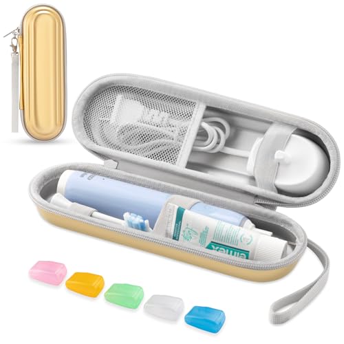 Toothbrush Travel Case for Oral B/Oral-B Pro 1000 1500 5000 7000 & Philips Sonicare 4100 1100 5300 5100 6100/iO Electric Toothbrush, Hard Protective Storage Bag (Dazzling Gold with toothbrush cap) - color: Dazzling Gold with toothbrush cap
