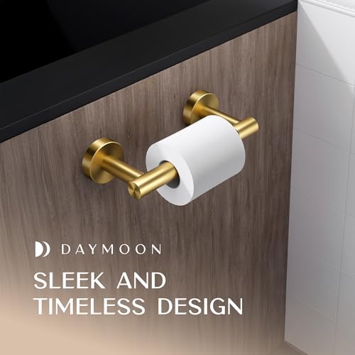 Day Moon™ Toilet Paper Holder Wall Mount, Modern Roll Holder for Bathroom, Stainless Steel Rustproof Double Post Pivoting Tissue Roll Holder for Bathroom, Classic, Gold - color: Gold