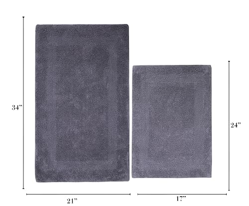 WOVEN ST. Reversible Tufted Bath Rugs | Area Rugs for Spa, Vanity Shower, Bathrooms, Kitchen, Bedroom | Water Absorbent Linens | 100% Cotton | Pack of 2 | 17’’ x 24’’ & 21’’ x 34’’ Inches | Dark Grey - color: Dark Grey, size: 17" x 24" (Rectangular) + 21"
