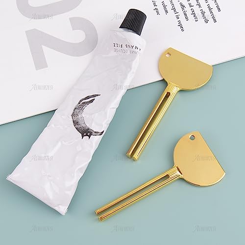 AUEAR, 4 Pack Gold Stainless Steel Toothpaste Tube Squeezers Keys Roller Presser Wringer for Home Hair Dye - color: Gold