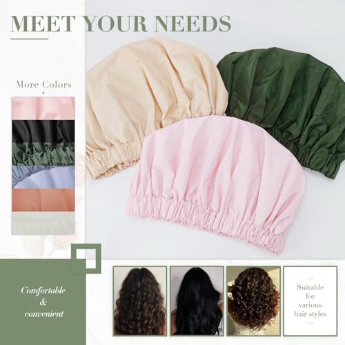 Edoneery Reusable Shower Caps for Women, Waterproof Long Hair Bonnet | Washable Design, Wide Elastic Band, Large Fit, Holds Long Hair, Braids Friendly, Bath Accessories, Spa, Travel - color: Dark Grey