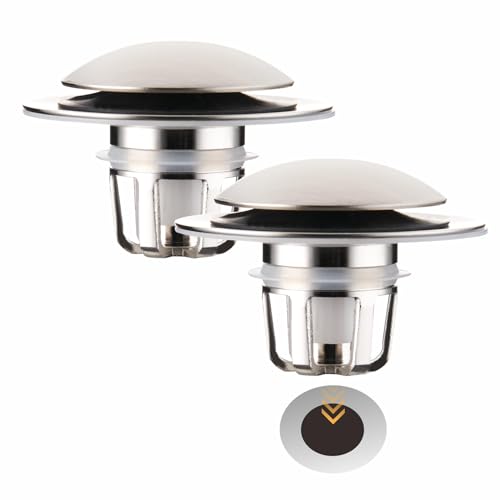 WELLUP Brushed Nickel Bathroom Sink Stopper 2 Pack,Sink Drain Stopper Pop Up - color: Brushed Nickel-2
