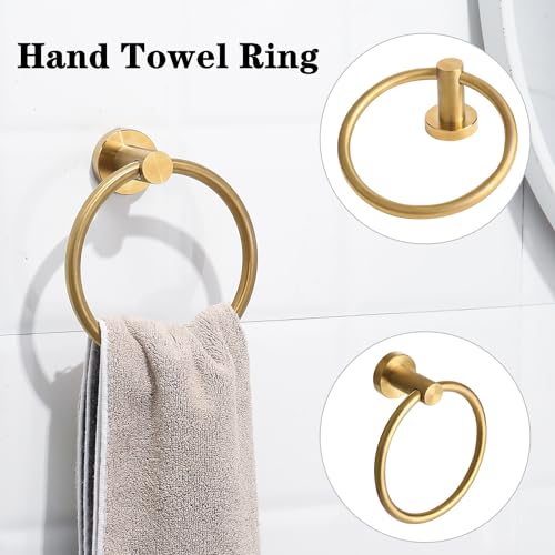 Brushed Gold Toilet Paper Holder Set, Stainless Steel Towel Ring, Double Post Pivoting Toilet Paper Holder and Hand Towel Holder Set for Bathroom - color: Brushed Gold