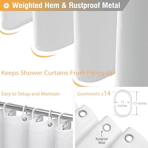 BTTN Fabric Shower Curtain, Linen Textured Heavy Duty Polyester Cloth Shower Curtain Set with Plastic Hooks, White, 84" W x 72" L (Pack of 1) - color: White, size: 84"W x 72"L (Pack of 1)