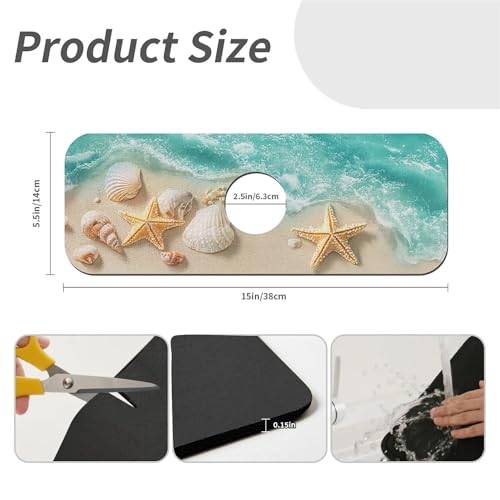Faucet Fast Absorbent Pad - Beautiful Beach With Starfish And Shells Drying Pad, Suitable For Kitchen, Bathroom, Island And Other Scenes - color: Beautiful beach with starfish and shells