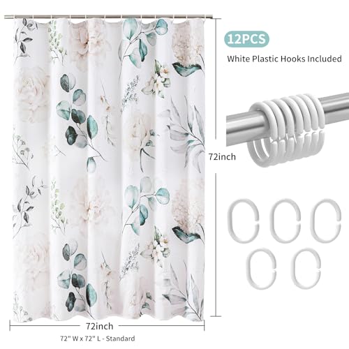 QiyI 72x72 White Floral Shower Curtain, 3D Embossed Butterflies, Waterproof Fabric, Set with Hooks - color: Cream Flowers, size: 72"W x 72"L (Pack of 1)