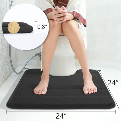 Yimobra Memory Foam Toilet Bath Mat U-Shaped, Commode Contour Rug, Soft and Comfortable, Super Water Absorption, Non-Slip, Thick, Machine Wash and Easier to Dry for Bathroom, 24 X 24 Inches, Black - color: Black, size: 24" X 24"
