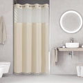 eachope No Hook Stall Shower Curtain with Snap-in Fabric Liner - 54x80 Heavy-Duty Linen Textured Striped Design,Narrow Rustic Modern Farmhouse Bohemian Bathroom Curtain,Water-Repellent,Cream/Beige - color: Cream, size: 54"W x 80"L (Pack of 1)