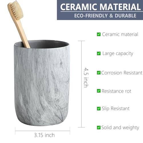 Marble Grey Toothbrush Holders - 2 Ceramic Toothbrush Holders for Bathrooms Toothbrush Toothpaste Holders Set, Grey Bathroom Tumbler Cups Reusable Toothbrush Mouthwash Cup, Bathroom Counter Organizer. - color: Grey Marble, size: 1pcs