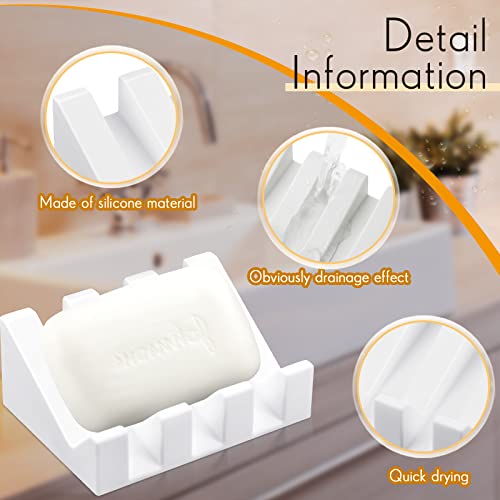 Cunhill 2 Pieces Silicone Soap Dish Self Draining Soap Dish Shower Waterfall Bar Soap Holder Tray with Drain Soap Saver for Kitchen Bathroom Accessories (Bright White) - color: Bright White