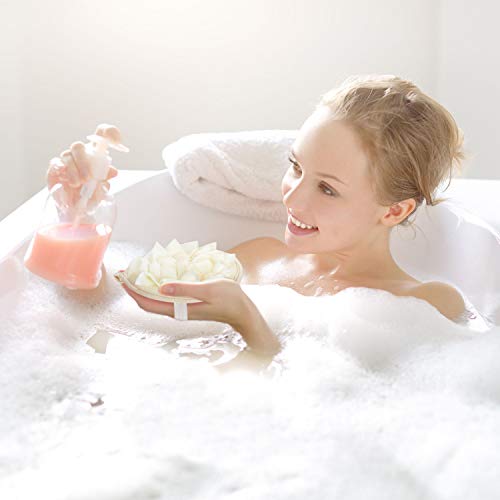 Boao 6 Pcs Bath Shower Pouf Sponge Mesh Pouf Shower Ball Exfoliating Body Sponge Pad Scrubber Glove with Flower Bath Ball (Beige) - style: Beige