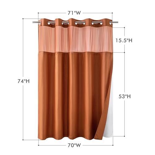 Mrs Awesome No Hook Shower Curtain with Snap-in Liner, Embossed Waffle Design Fabric Shower Curtain for Bathroom, Soft & Lightweight, 71x74, Taerracotta - color: Terracotta, size: 71"W x 74"L (Pack of 1)