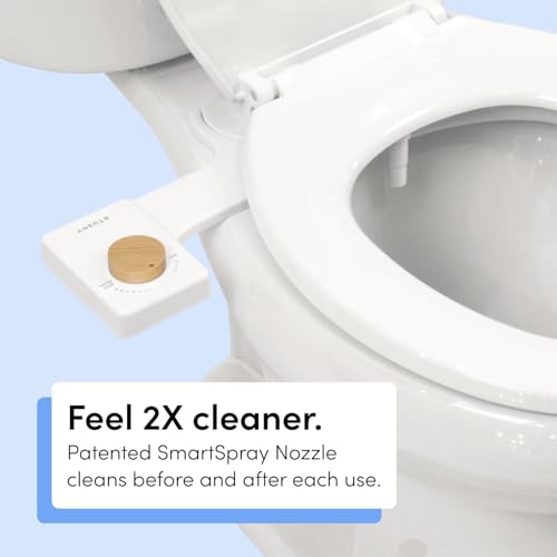 TUSHY Fresh Ultra-Slim Starter Bidet Attachment for Toilet | Non-Electric, Adjustable Water Pressure, Cool Water Rear Wash, Self-Cleaning | Fits Elongated & Round Toilets, Easy 10 Min Install, Bamboo - color: Bamboo Knob, style: Single Nozzle