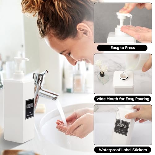 Segbeauty 33.8oz Square Plastic Soap Dispenser Refillable, 3pcs Large Empty Soap Dispenser Bathroom Kitchen, White 1000ml Shampoo Pump Bottle Set, Lotion Body Wash Hand Wash Bottles with Labels - color: White, style: 3pcs