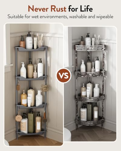 Orimade Rustproof 4 Tier Floor Standing Corner Shower Caddy Organizer, Plastic Aluminum Splicing Floor Corner Shelf Rack Storage Stands for Bathroom,10.8 x 10.8 x 44.6 inches, Grey - color: Grey, size: 4 Tier