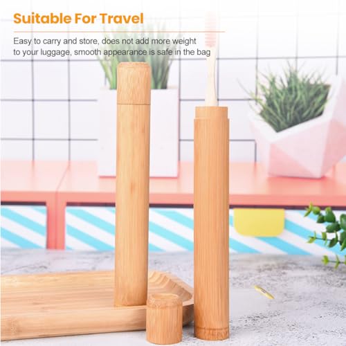 VASANA 2PCS Bamboo Toothbrush Case Portable Toothbrush Container Reusable Toothbrush Holder Personal Cleaning Tools Storage for Daily Use Traveling Camping(21CM)