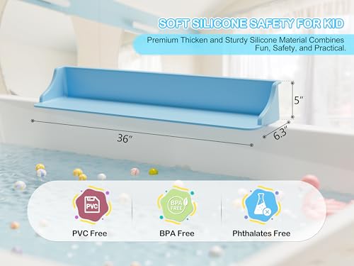 Cushore 3-Ft Bathtub Splash Guard PlayPad with Strong Suction Cups, Toy Tray Caddy Holder Storage, No-Leak, Mess-Free Bath Time for Kids, Blue - color: Blue