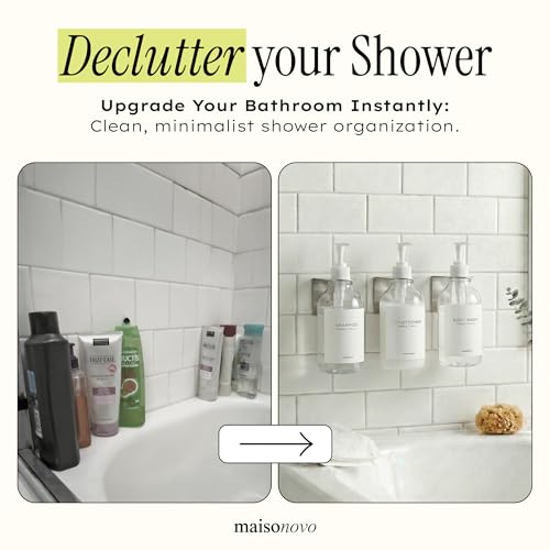 Shampoo and Conditioner Dispenser Wall Mounted Set of 2 Clear - No Drill Shower Soap Dispenser for Bathroom Refillable - Spa Hotel Style Accessories by MaisoNovo - color: Clear Set of 3