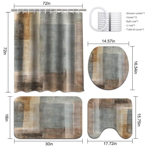Lnond 4Pcs Bathroom Shower Curtain Sets with Rugs,Brown Gradient Painting Art Bathroom Sets with Shower Curtain and Rugs and Accessories - color: Yellow-brown Abstract