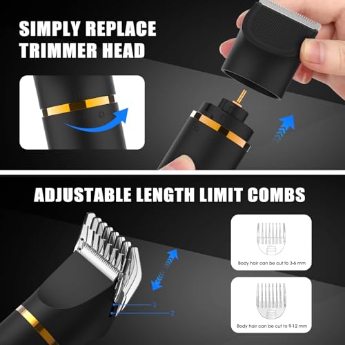 Qreeyx Manscape Body Trimmer for Men, 3 in 1 Men's Grooming Kit with Pubic/Nose Hair Trimmer & Ball Shaver for Nose/Balls/Groin/Legs/Chest Hair Removal, LED Display, IPX6 Waterproof, Gifts for Him Dad - color: Black