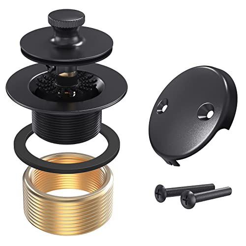 Matte Black Tub Drain and Overflow Kit, Replacement Bath Tub Drain Trim Set,Lift & Turn Bathtub Drain Kit with 2-Hole Overflow Faceplate Conversion Kit Assembly Fine/Coarse Thread - color: Matte Black