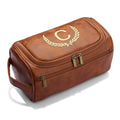 OXYEFEI Personalized Toiletry Bag for Men,Personalized Gifts for Men,Engraved Initial PU Leather Mens Toiletry Travel Shaving Travel Essentials Toiletries Bag for Him Birthday (C, Light Brown) - color: Light Brown, style: C