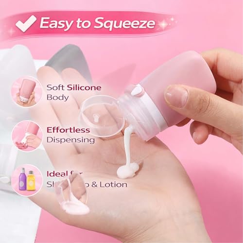 2 oz Travel Bottles, Leakproof Silicone Squeeze Bottle Mini Travel Size Container for Toiletries Lotion Shampoo and Conditioner Liquid Salad Dressing to go Condiment, TSA Approved, 4 Pack - color: Pink, Green, Clear, size: 2 oz