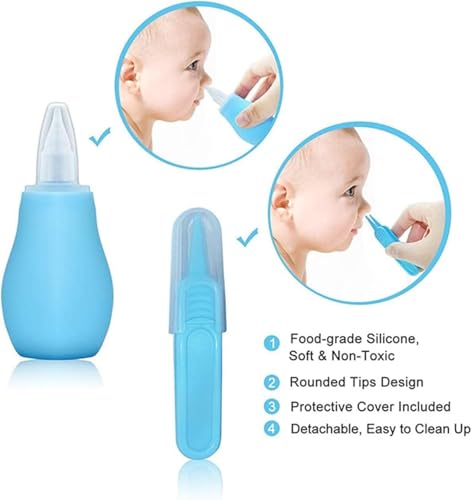 Baby Grooming Kit, Infant Safety Care Set with Hair Brush Comb Nail Clipper Nasal Aspirator,Baby Essentials Kit for Newborn Girls Boys - style: Blue Kit+Blue Brush