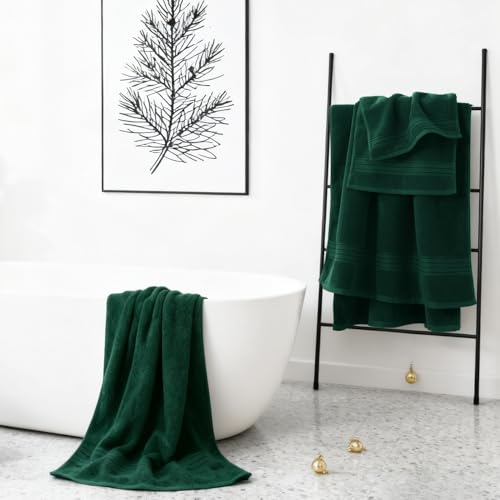 COZYART Dark Green Bath Towel Set 6Pcs, Turkish Cotton Hotel Soft Absorbent Thick Bathroom Towel Sets of 6 with 2 Large Bath Towels, 2 Hand Towels, 2 Washclothes, 650 GSM - color: Green- Dark Green, size: 6 Piece Towel Set