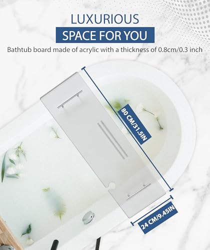 Acrylic Bathtub Tray Bathtub Tray Caddy Bath Tray Table for Tub Luxury Spa with Book and Wine Glass Holder Bathroom Accessories for Decorative Bathtubs, Transparent 31.5inch