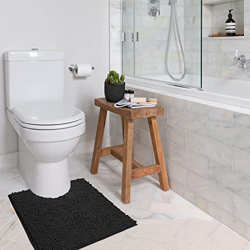 LuxUrux Black Toilet Rug - Extra-Soft Plush Bath Shower Bathroom Rug,1'' Chenille Microfiber Material, Super Absorbent Shaggy Bath Rug. Machine Wash & Dry (20 x 20, Black) - color: Black, size: 20'' X 20'' U