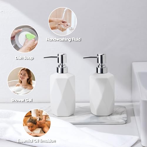 Soap Dispenser, 13.5oz Ceramic Soap Dispenser Bathroom for Kitchen & Bathroom Set of 2 (White, 2 Pack) - color: White X 2
