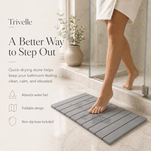 Extra Large Stone Bath Mat Made From Diatomaceous Earth, Fast Drying Non Slip Bathroom Rug for Shower, Modern Absorbent Mat with Quick Dry Surface for Bathroom Accessories