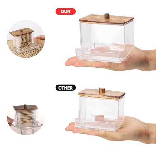 Tbestmax 10oz Qtip Holder Dispenser with Black Wood Lids, Big Cotton Swab Holder Bathroom Accessories Organizer for Storage-Qtips Cotton Ball, Floss Container - color: 1Pc-Black